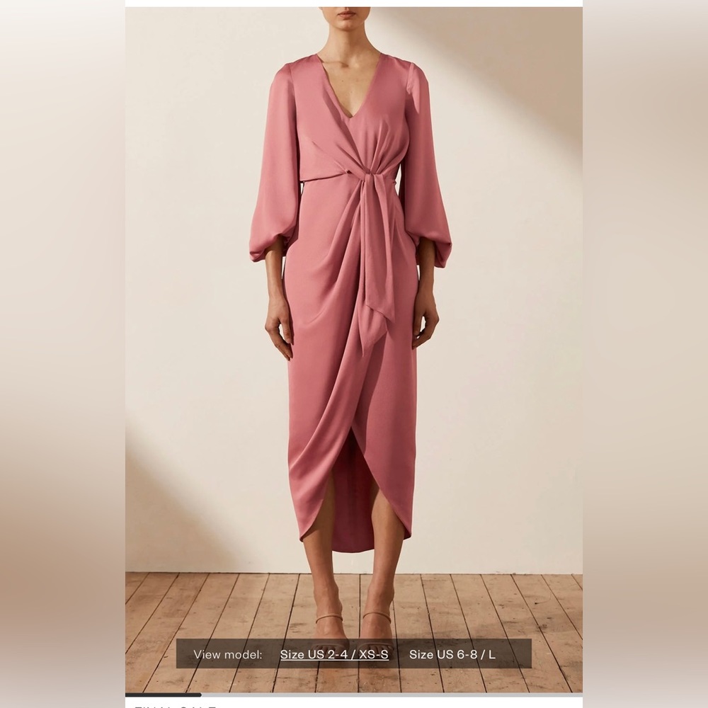 Shona Joy Luxe Tie Front Balloon Sleeve Midi Dress - Rose size US 6